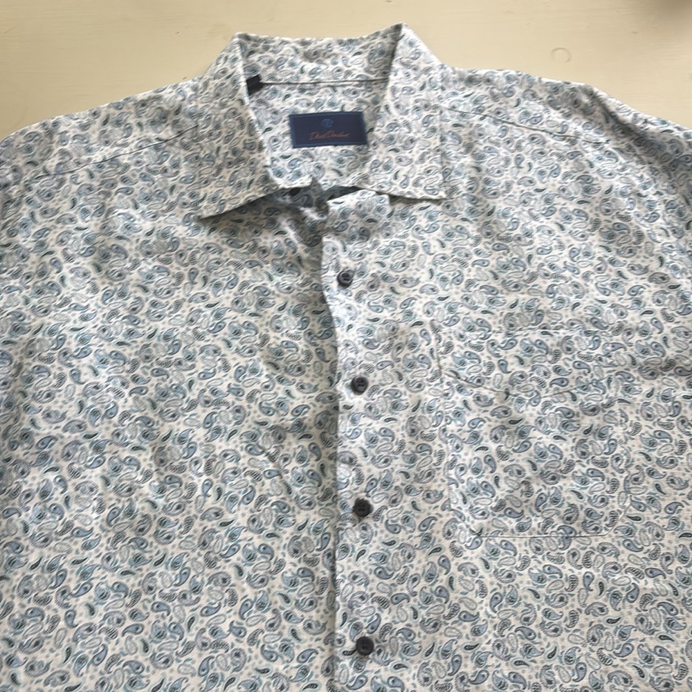 David Donahue Blue Linen Men’s Paisley‎ Dress Shirt Size XL - Picture 6 of 11